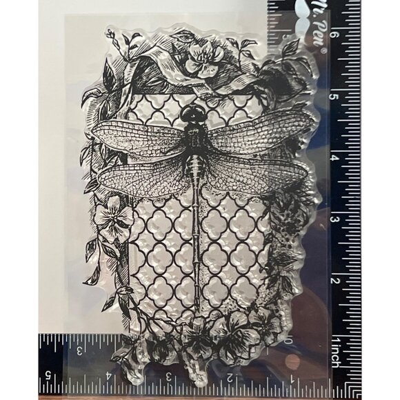 Deep Red Stamps DRAGONFLY ON TRELLIS CLEAR CLING PHOTOPOLYMER STAMP - Picture 3 of 5